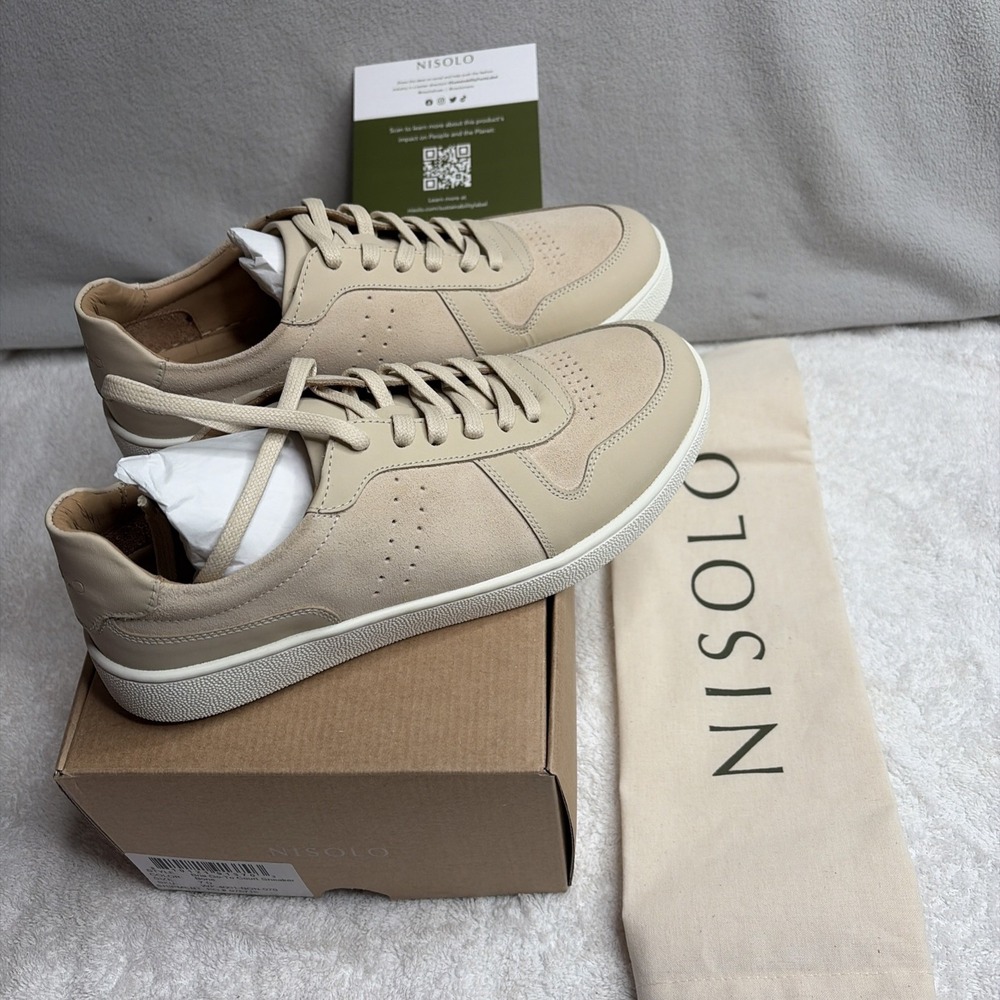 NEW SZ 7 NISOLO Bria Go To Court Sneakers Bone Leather Lace Low Top Shoes